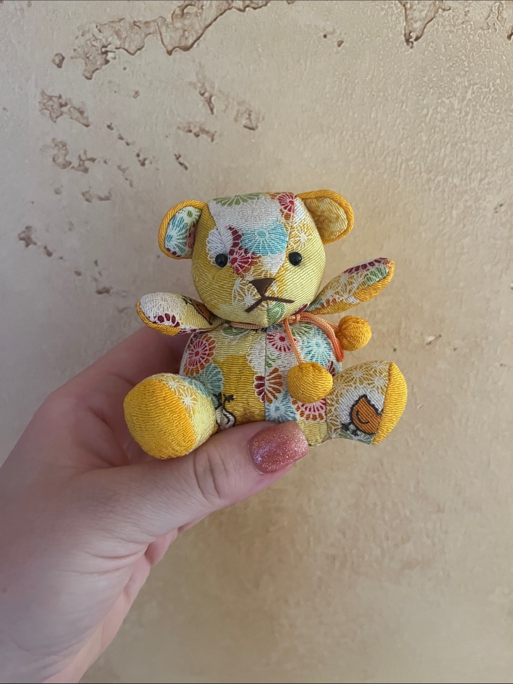 Yellow Floral Plush Bear Keychain
